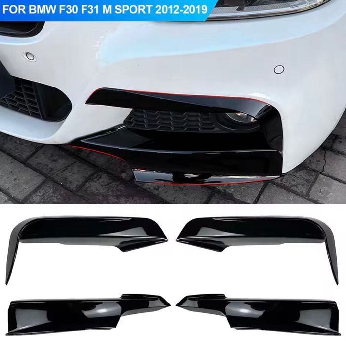 Накладки на передний бампер BMW F30 жабры усы обвес БМВ Ф30 зябра