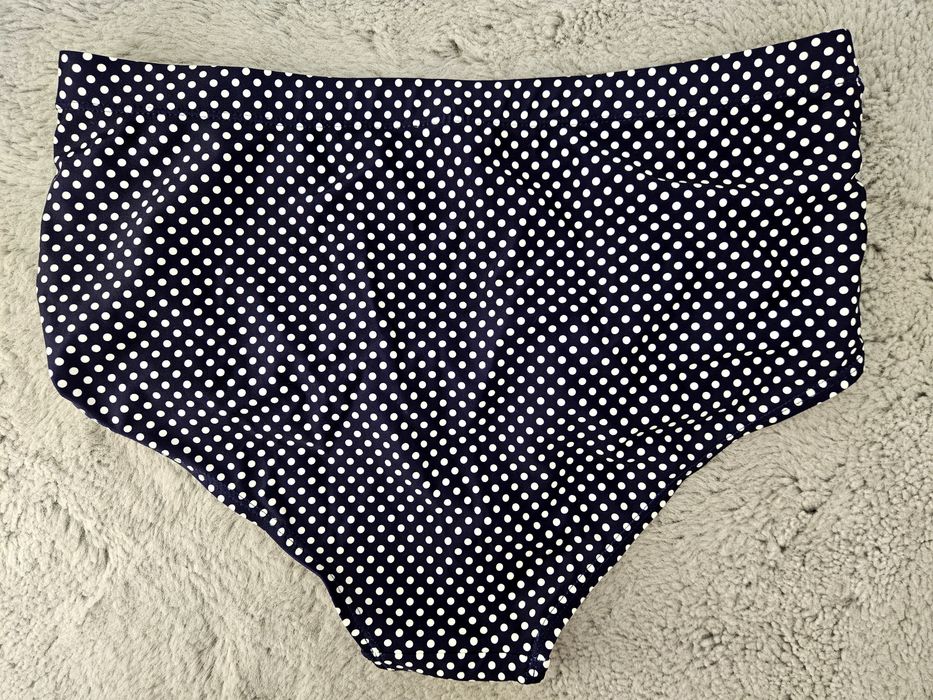 Majtki kąpielowe dół bikini wysoki Stan białe groszki XL