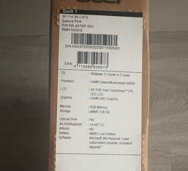 Laptop Acer Swift 1  / LCD 14