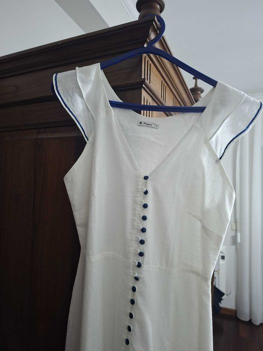 Vestido branco comprido fresco M novo - algodão com linho