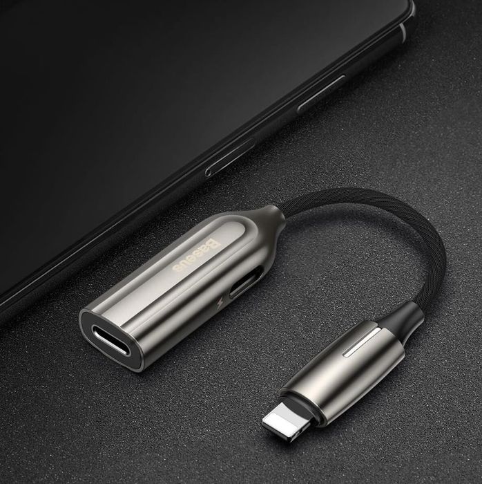 AUX-адаптер Baseus 2-in-1 iP Male to Dual iP Female Adapter L55 Tarnis