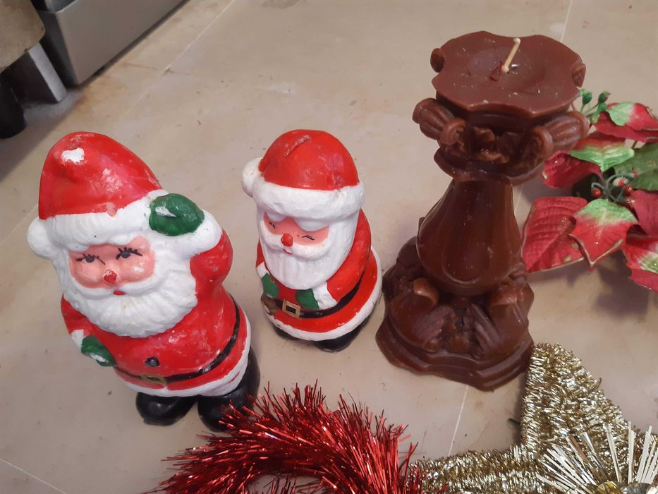Decorações Natal: fitas, bolas, velas, coroa, estrela,excelente estado