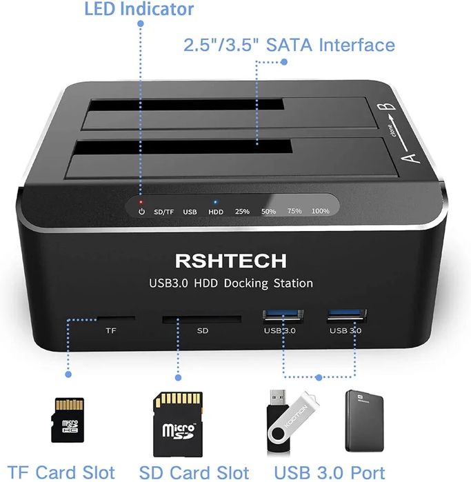 Док-станція для жорстких дисків RSHTECH USB 3.0 Dual Bay SATA HDD/SSD