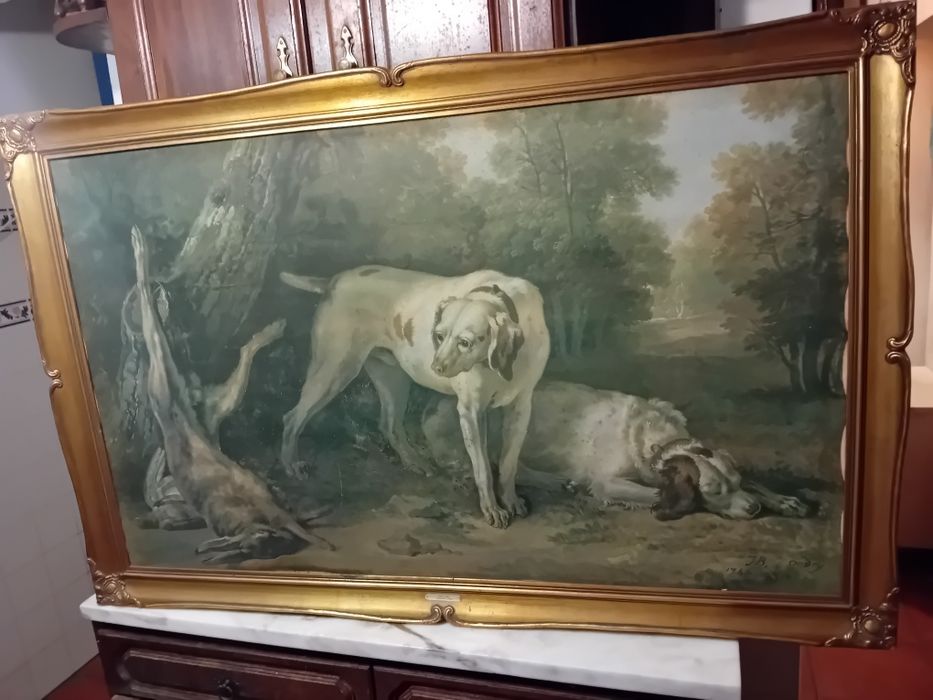 Quadro Estampa Cães e Lebre Jean Baptiste Oudry