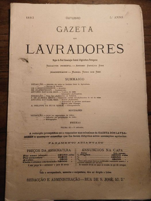 Gazeta dos Lavradores, Outubro de 1883