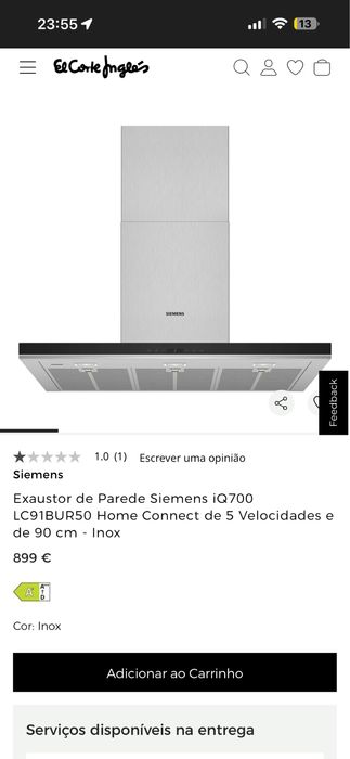 Exaustor de Parede Siemens iQ700 LC91BUR50 Home Connect de 5