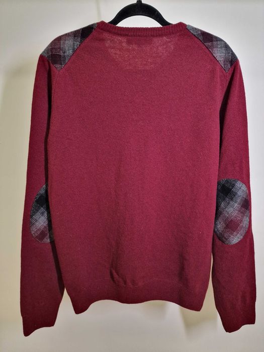 Sweter meski w serek Bytom z  naszywkami L 80% wełna bordowy elegancki