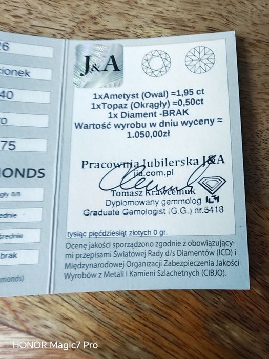 Pierścionek, złoto 9k, ametyst, topaz, diamenty.