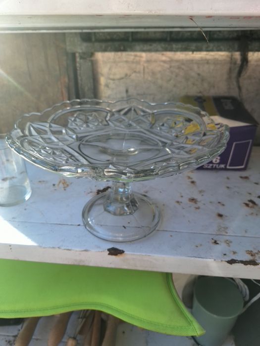 Patera na ciasto szkło transparentne Hortensja