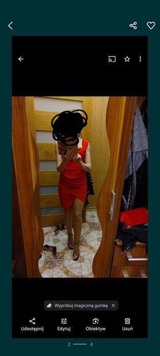 Czerwona sukienka asymetryczna na wesele rozmiar s