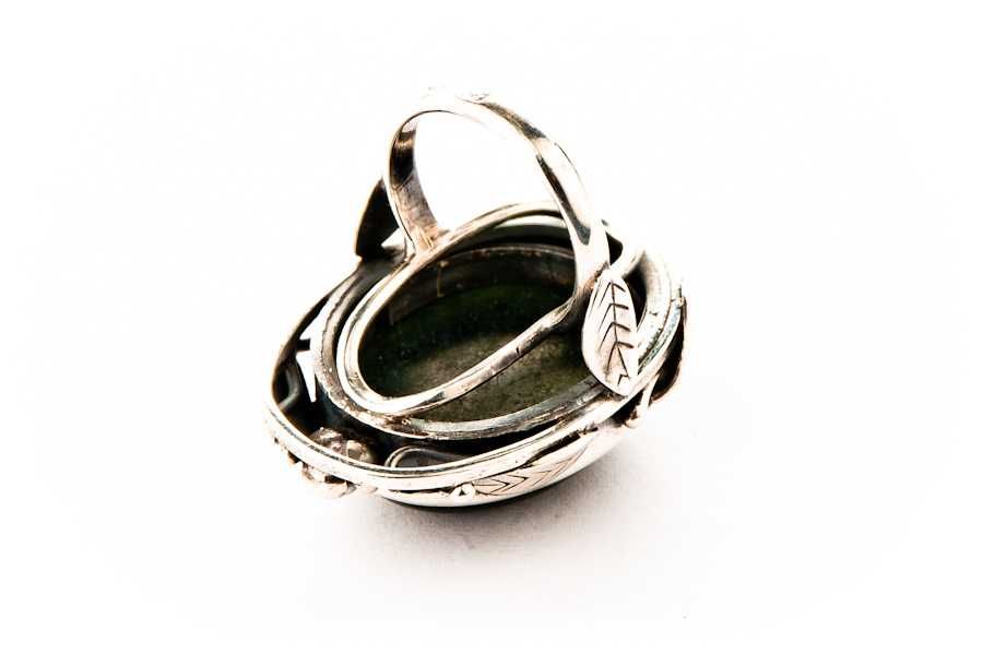 Kwiecisty Srebrny Pierścionek - Nefryt - 20,33g - ORNO - Kraków