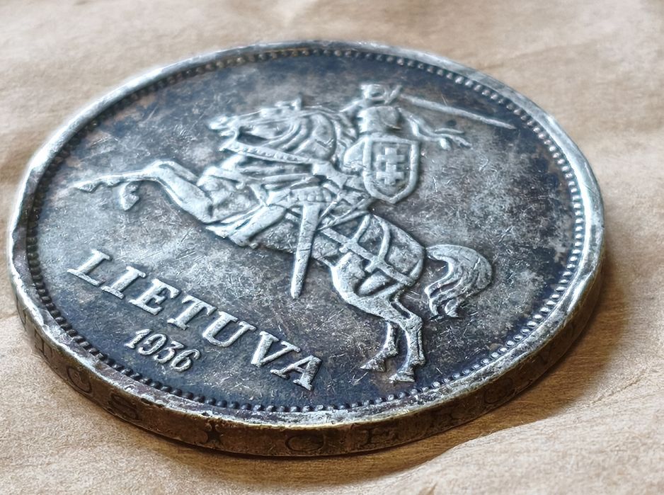 5 litai 1936 Litwa moneta srebrna Jonas Basanavičius Pogoń