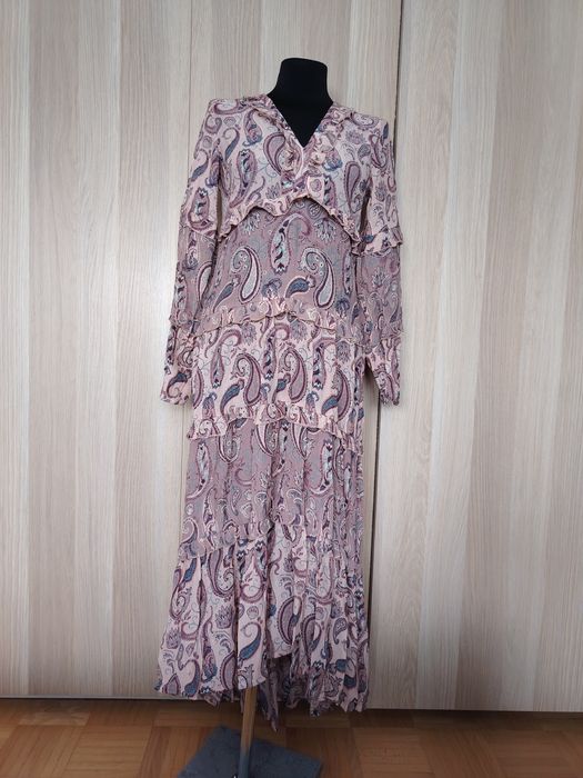 Sukienka asymetryczna boho wiskoza falbanki vintage y2k XS/S/M