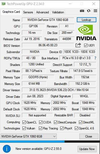 Gigabyte GeForce GTX 1060 WindForce II OC 6GB GDDR5 używana