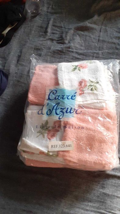 Conjutno toalhas vintage carré azul antigo novo