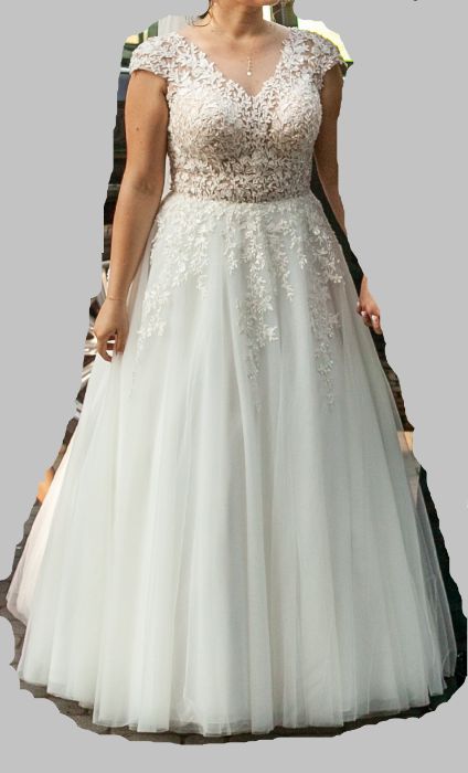 Suknia ślubna śmietanowa 40/42 + koło i welon krotki