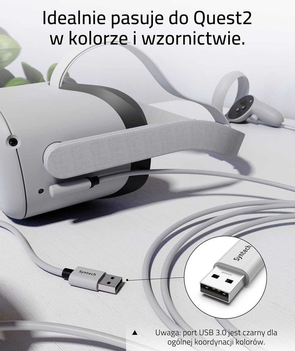 Kabel Syntech 5m USB-A USB-C kompatybilny z META QUEST 2/3/PRO/PICO 4