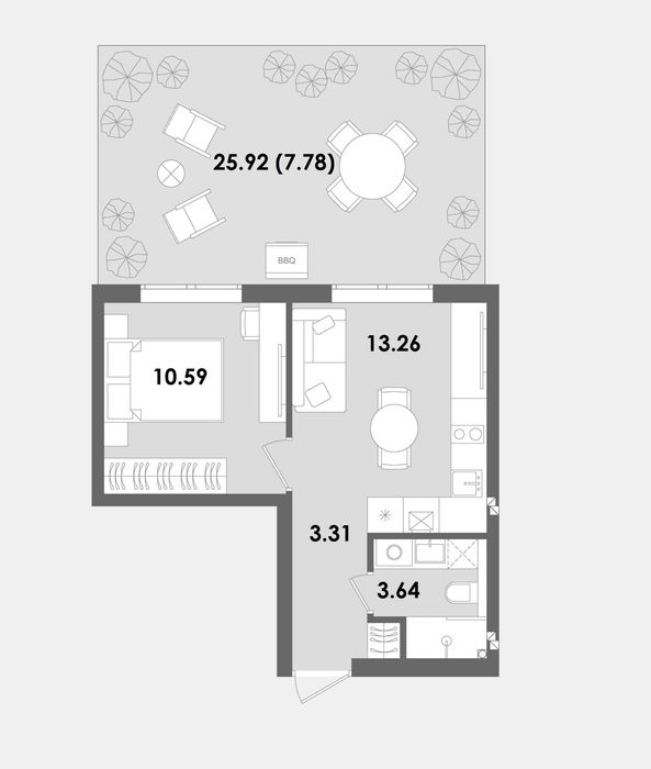 Продаж  1-к - 38.58 м2 з двориком  ЖК«Sanville Park» від Забудовника
