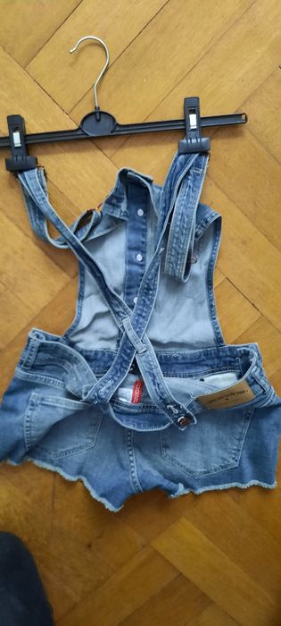 Ogrodniczki mini szorty jeansowe gołe plecy S 36