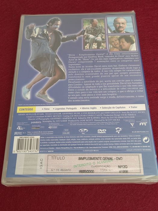 Filme DVD "Shine - Simplesmente Genial" novo e selado