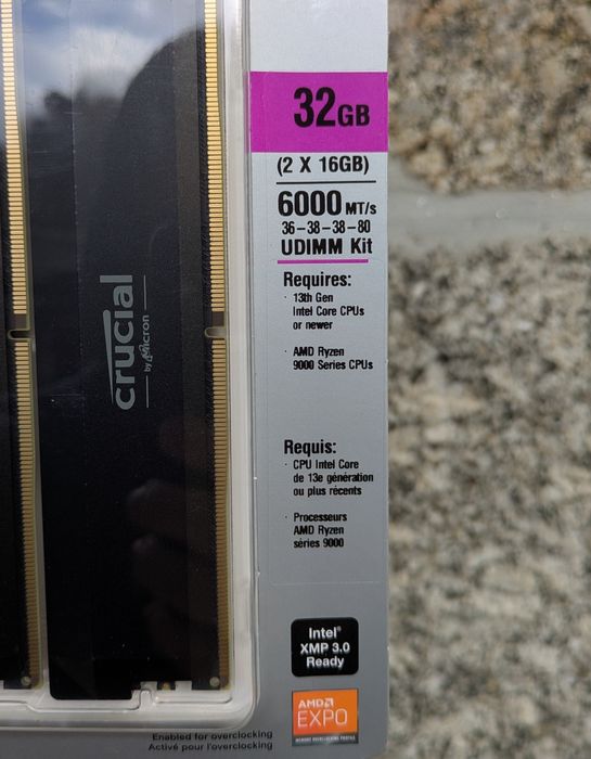 Crucial Pro DDR5-6000 32GB RAM Kit (16GBx2) Black CP2K16G60C36U5B