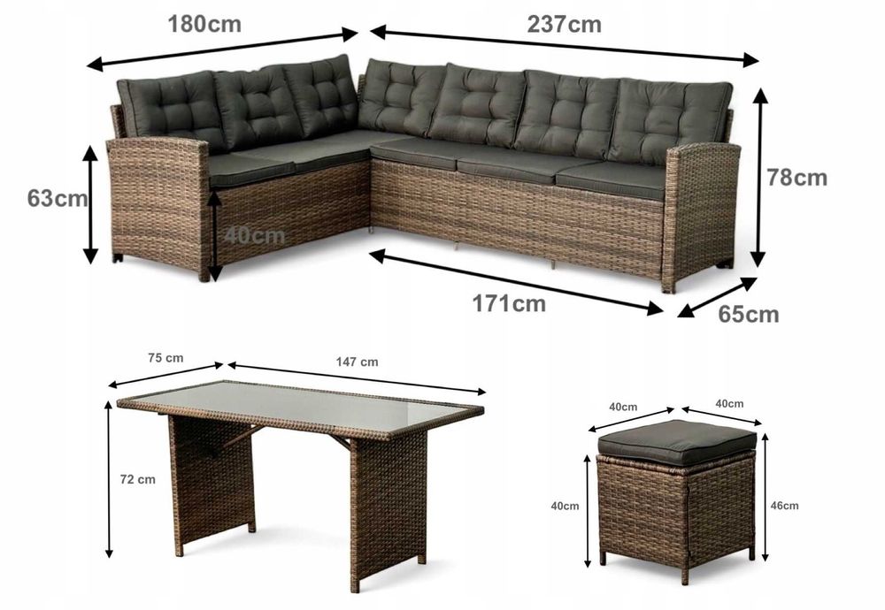 Narożnik Ogrodowy Technorattanowy Zestaw Mebli Ogrodowych 4 kolory