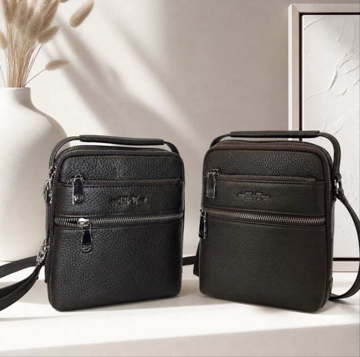 Сумка HT Leather шкіряна  барсетка  коричнева чорна Небольшая мужская сумка