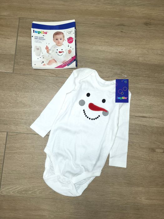 Новорічне, різдвяне боді з довгим рукавом Сніговик на 3-6 міс.