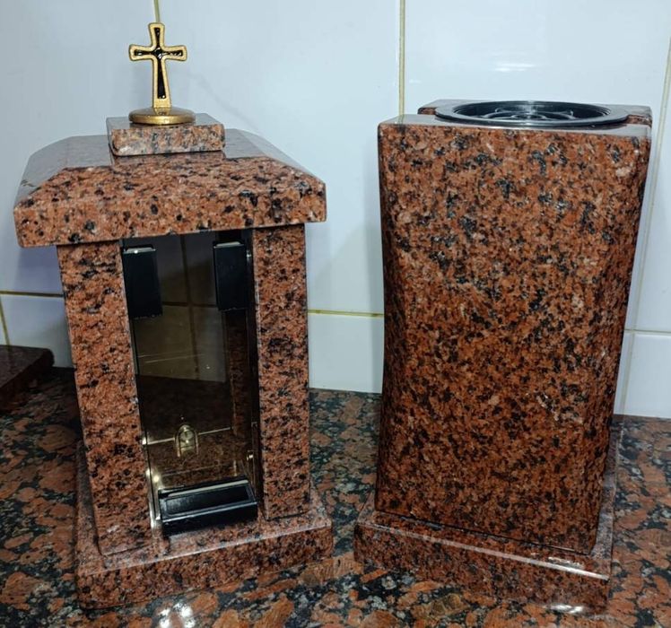 КОМПЛЕКТ гранітна лампадка та ваза +КЛЕЙ для встановлення та свічка