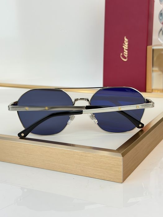 Чоловічі сонцезахисні окуляри Cartier з синіми лінзами, срібляста мета
