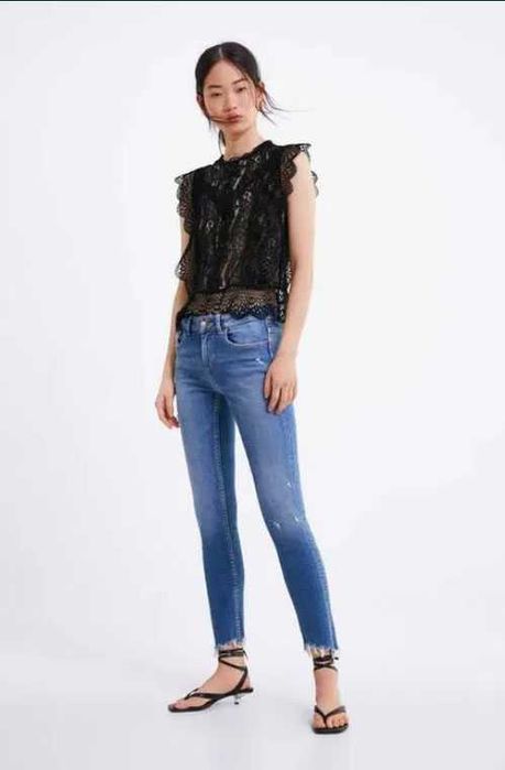 Calças de ganga skinny assimétricas Zara Tam 36 Novas c/etiqueta
