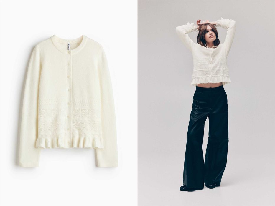 Kardigan sweter S nowa kolekcja biały ażurowy wełna PROMOCJA DIVIDED