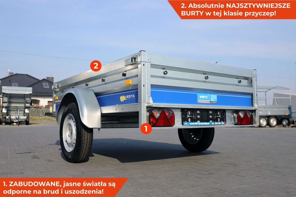 Przyczepka samochodowa 202x131x37 VESTA Light 20 SPAWANA kiprem mocna