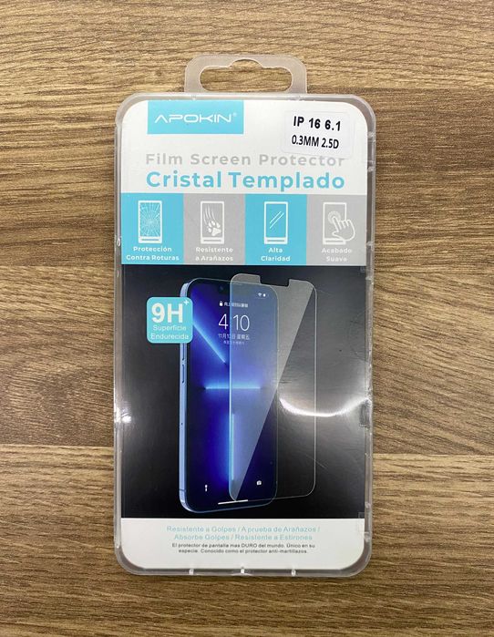 Película de vidro temperado iPhone 16/ 16 Plus/16 Pro/16 Pro Max/16e