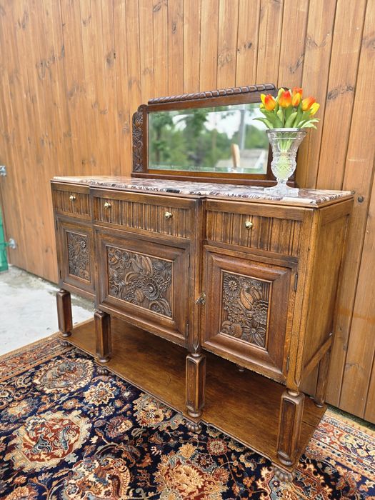 Secesyjna komoda bufet z marmurem i lustrem 160cm #1960 Stylowy Węgrów