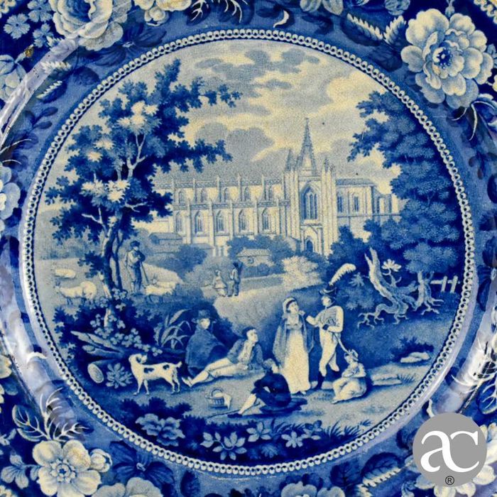 Prato faiança inglesa Staffordshire, dec. Mosteiro da Batalha, séc XIX