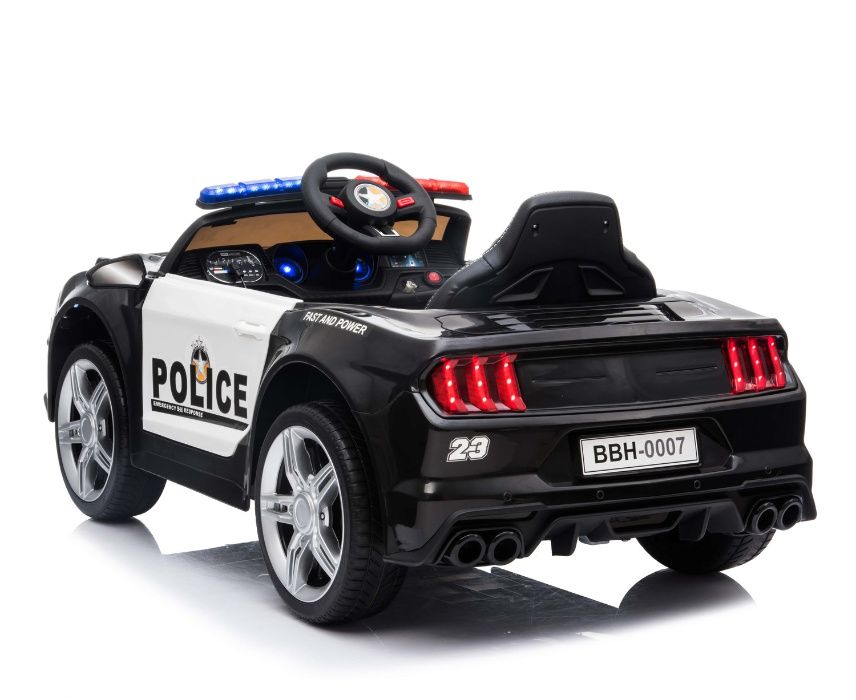 AUTO na akumulator POLICJA 2x45W, koła EVA, Ecoskóra MEGAFON PILOT!