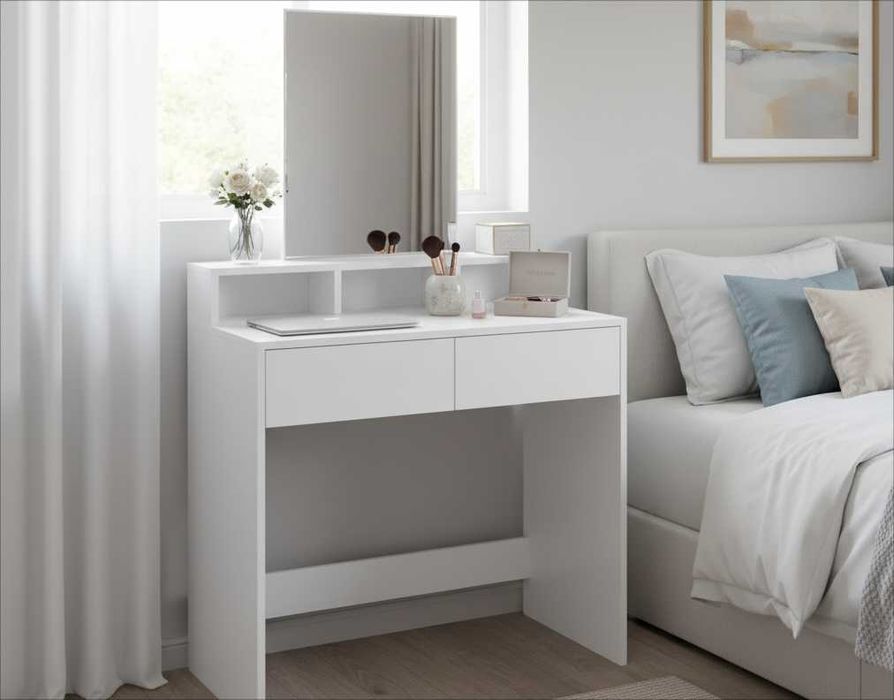 NOWA Biała Toaletka Z Dużym Lustrem Dla Dziewczynki Biurko Komoda FV