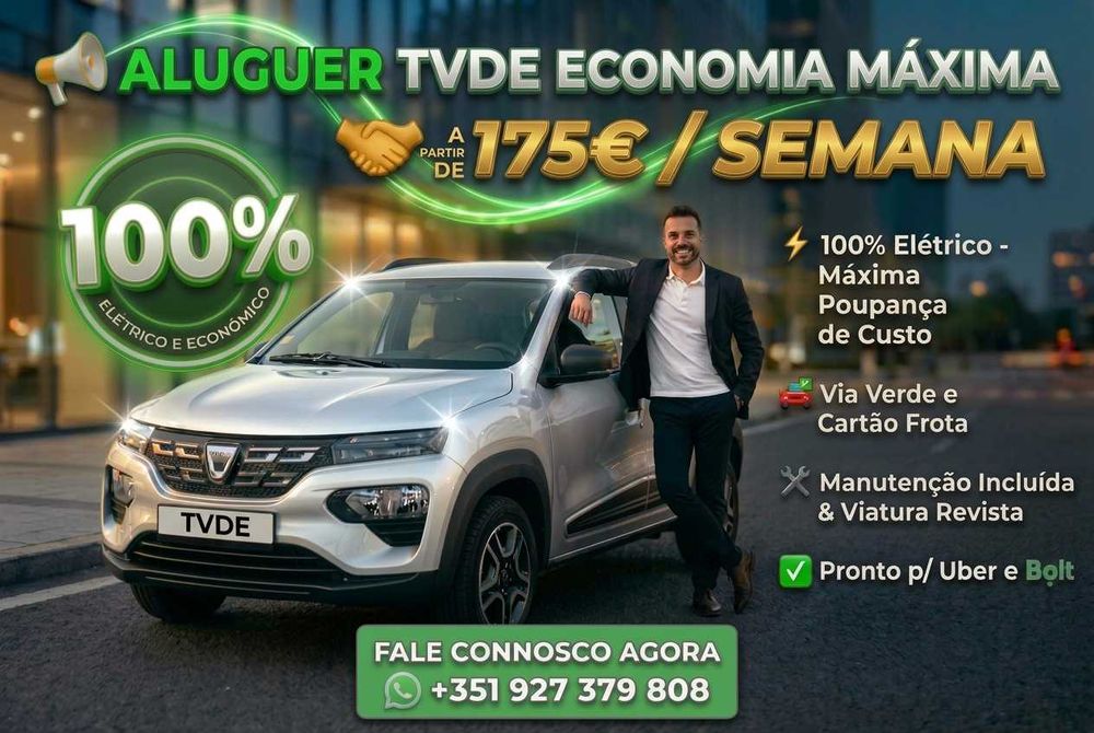 Aluguer TVDE 100% Elétrico – 175 Eur - Baixo custo Pronto a Trabalhar