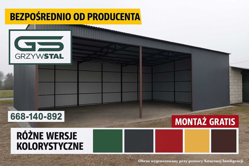 Garaż Blaszany Otwarty /Wiata / Konstrukcja Stalowa - GRZYWSTAL*
