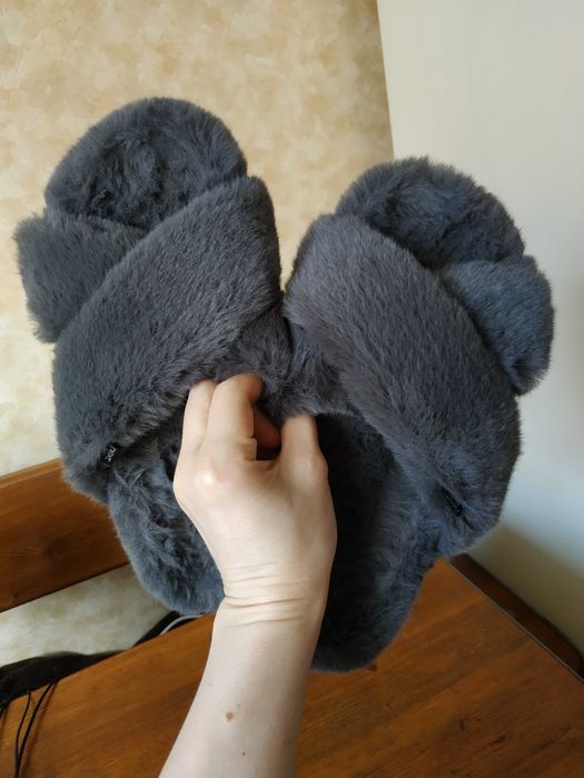 Пухнасті м'якенькі та тепленькі сірі домашні тапулі NЕХТ розмір 41-42