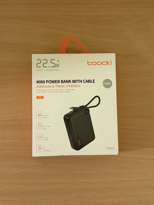 Павербанк Toocki 22,5w 20000 mAh із вбудованим кабелем