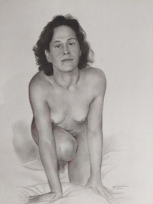 Lindo desenho nu feminino assinado emoldurado