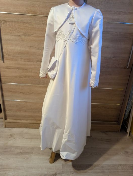 Suknia alba komunijna szyta na miarę - 146 - 150 cm cały komplet