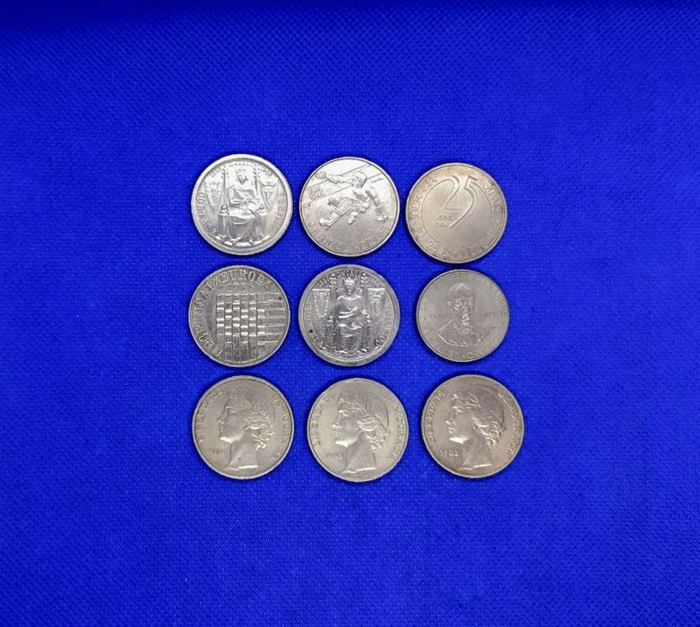Lote de 9 moedas comemorativas de 25 Escudos em cobre/níquel