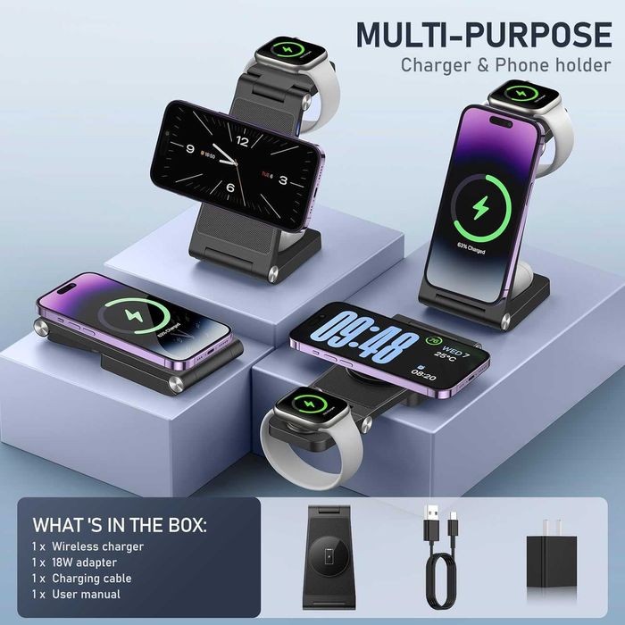 GEJIUCAI W327 ładowarka indukcyjna magsafe 3w1 iPhone Airpods i Watch