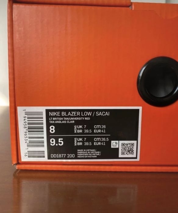 Hype Sacai X Nike Blazer Low British Tan Sneakers EUR 41 Novos