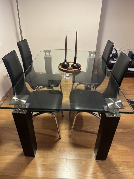 Conjunto de mesa de jantar de vidro com 4 cadeiras