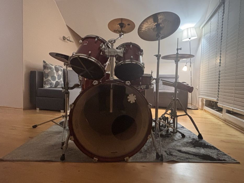 Perkusja Premier xpk cherry red 1990s + osprzęt + akcesoria