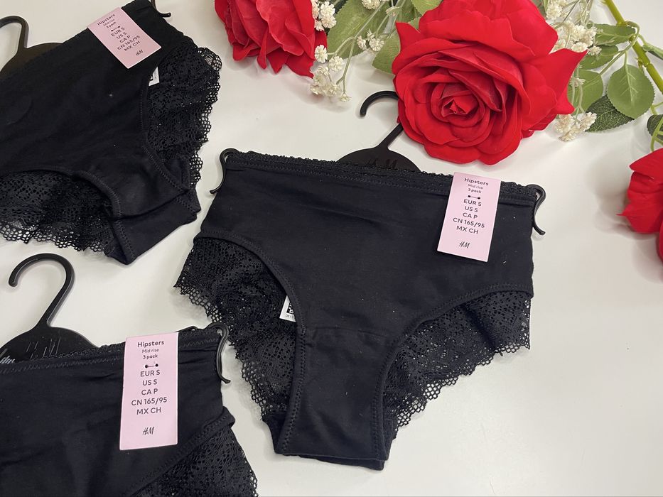 Набір чорних бавовняних трусиків 3 шт h&m оригінал з бірками